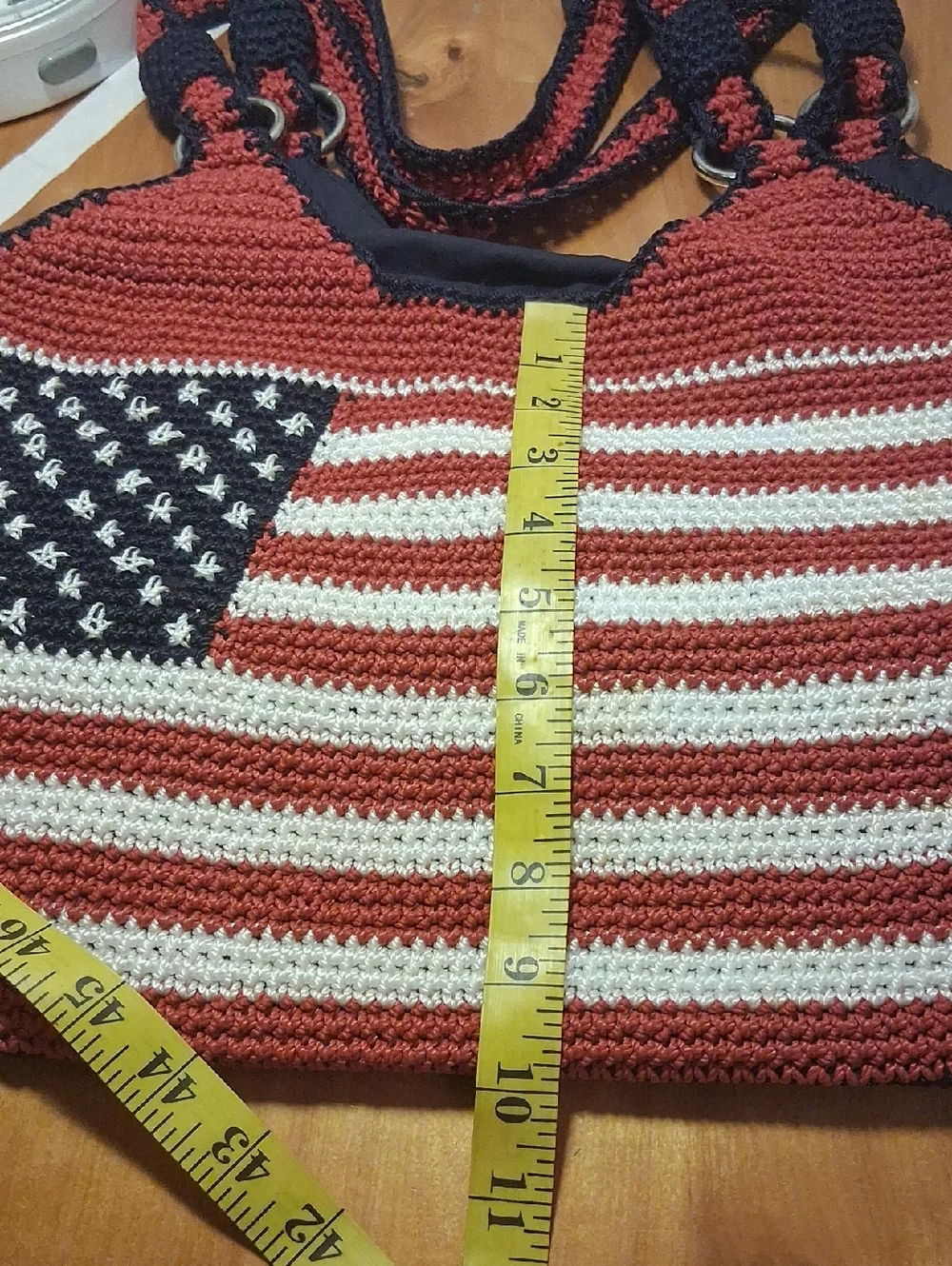 The Ssk Crochet American Flag Tote Bag in Red, White & Blue - Picture 4 of 13